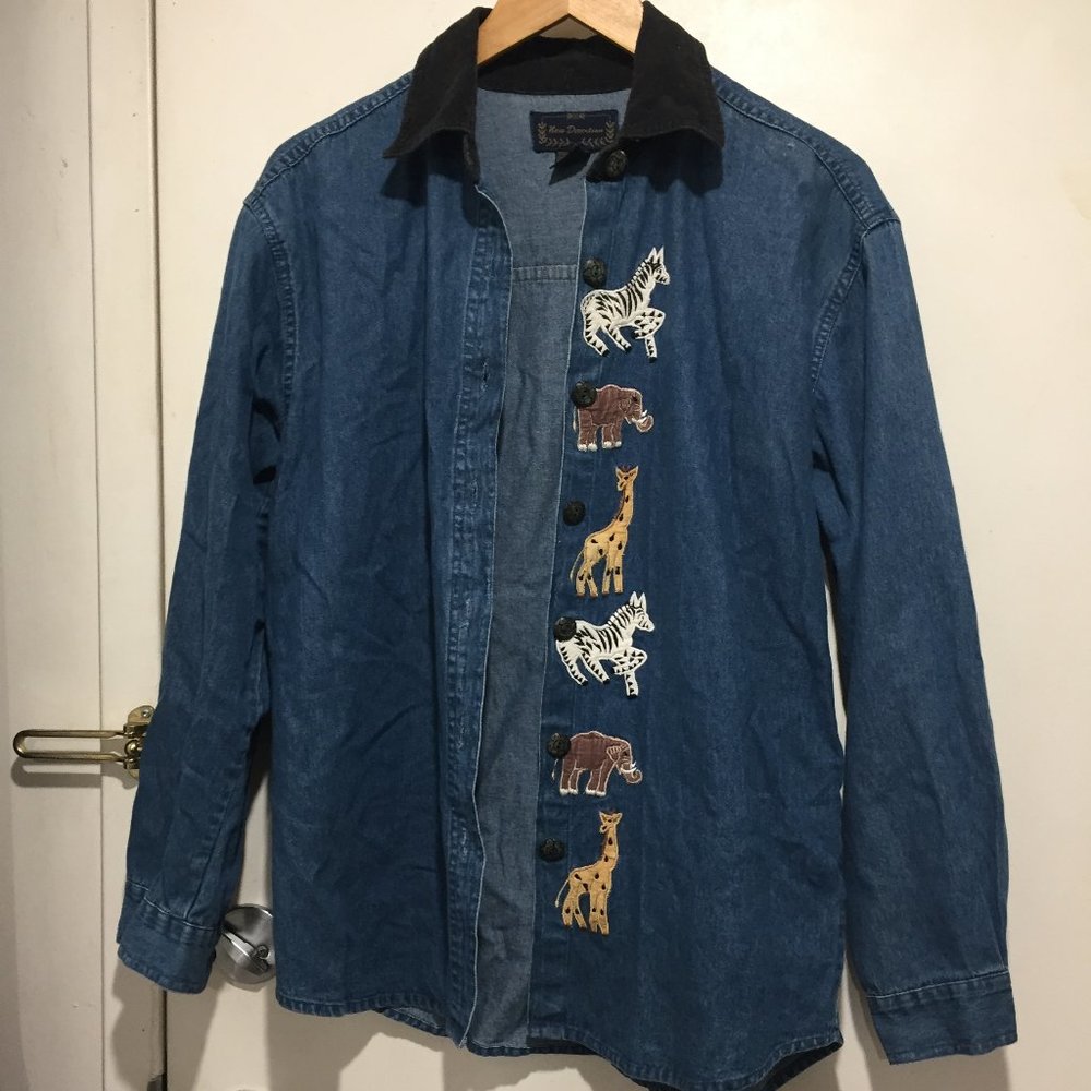 VINTAGE NEW DIRECTIONS EMBROIDERED DENIM BLOUSES SIZE S - Picture 2 of 6